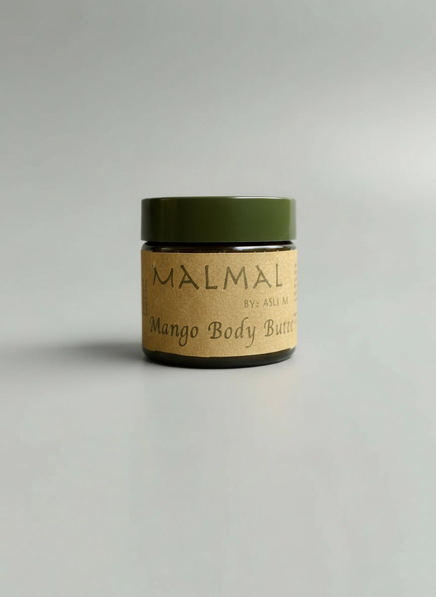 Natural mango body butter jar with vanilla and sandalwood scent - organic moisturizer by Malmal Belize