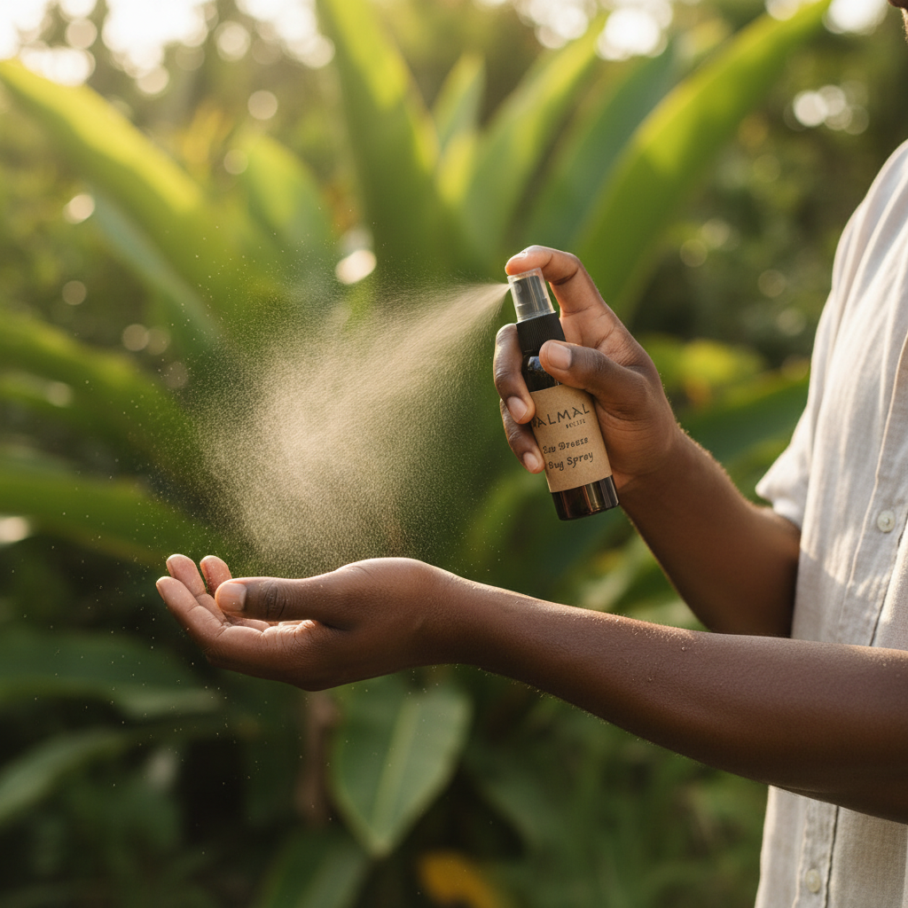 Black Model Using Bug Spray