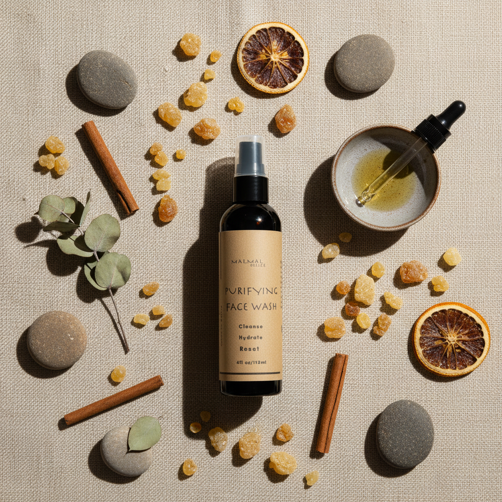 Flatlay with your bottle and frankincense